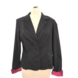 Vintage DBY Black Button Front Lightweight Career Blazer Suit Jacket Plus Sz 14
